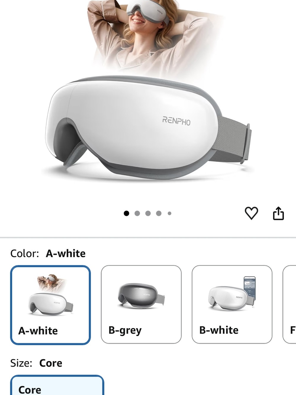 Renpho White Smart Eye Massager with Heat & Vibration